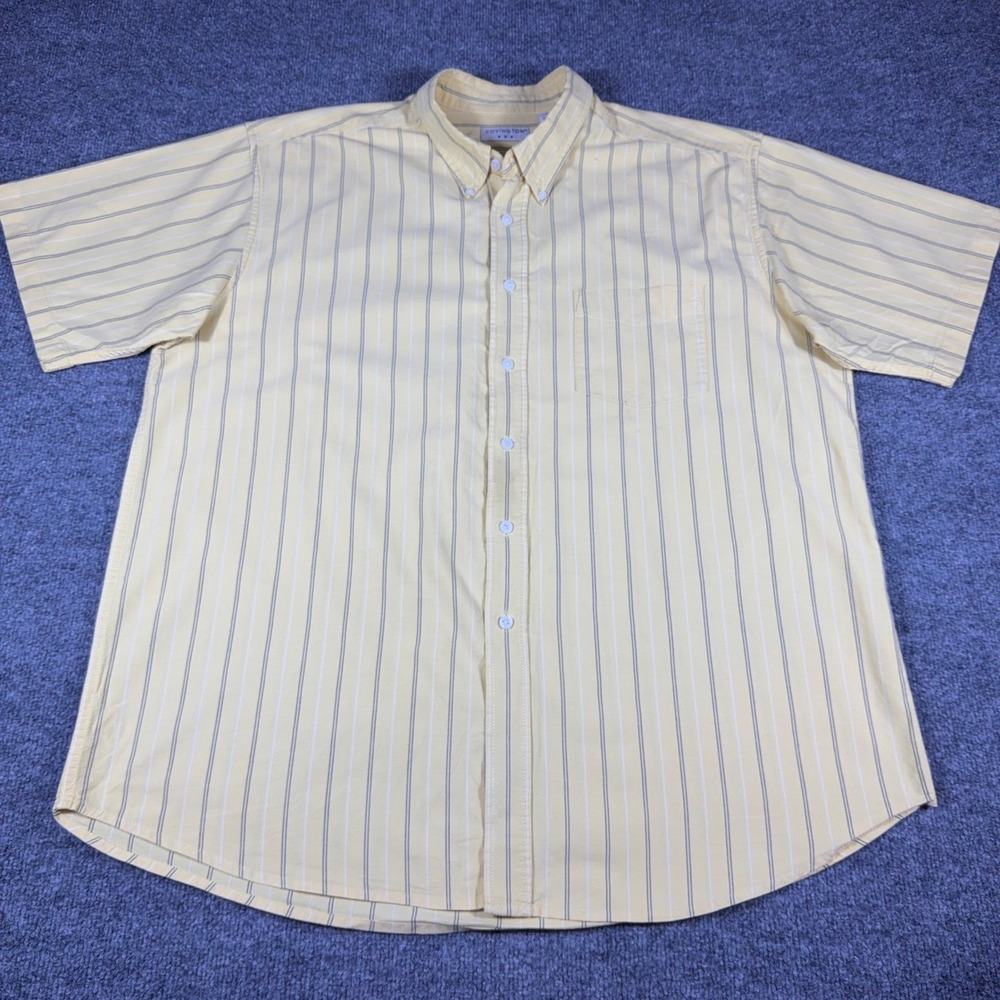 Covington Mens XL Short Sleeve Button Down Shirt Yellow Striped Cotton Pocket